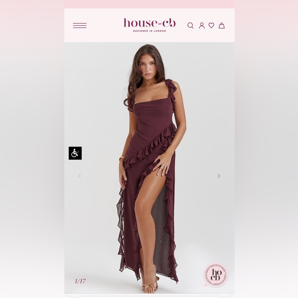 House of CB Ariela Mulberry Red Purple Ruffle Side Slit Maxi Dress